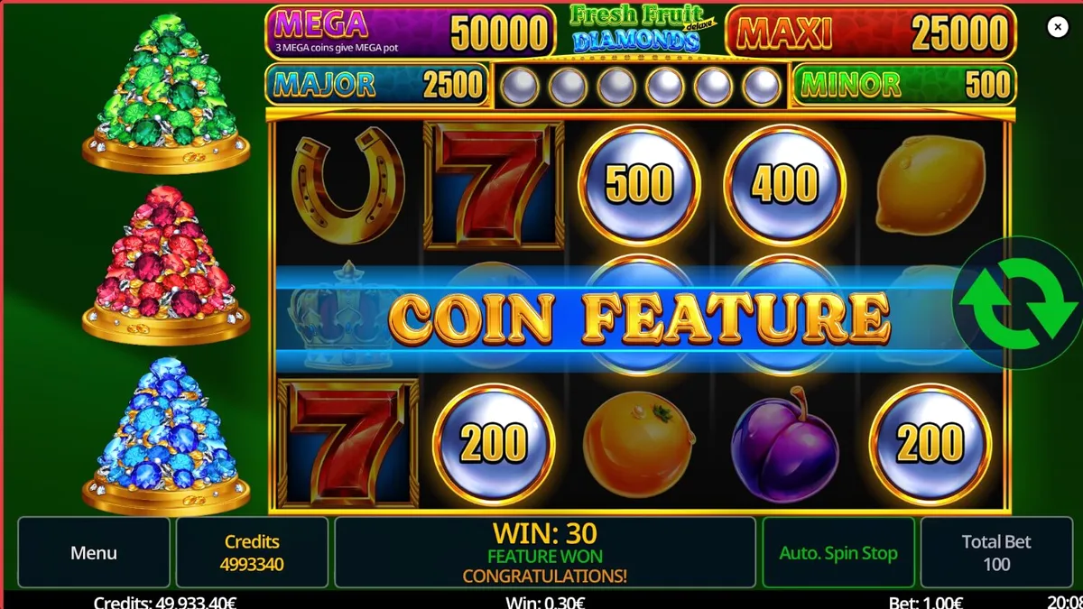 Tampilan visual slot Fresh Fruit Deluxe Diamonds dengan simbol buah dan berlian yang berkilau